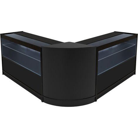 Set Mostradores Comerciales "SELENE"  Negro  2x C1500 +1xCM60  MDF y vidrio templado  Estantes y puertas corredizas con cerradura  Fácil Montaje  Mostrador Recepción Expositor Comercial Mesa (1/5)
