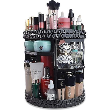 Organisateur de maquillage rotatif à 360°, présentoir de rangement cosmétique ajustable à 8 niveaux, noir (1/5)