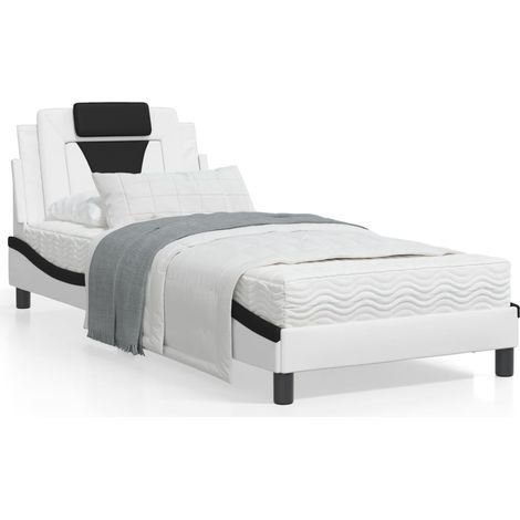 vidaXL Letto Viana con Materasso Bianco e Nero 90x190 cm in Similpelle (1/5)