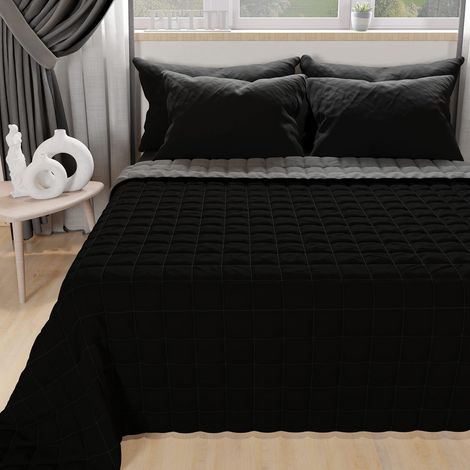 PETTI Artigiani Italiani - Trapuntino Matrimoniale, Copriletto Matrimoniale, Trapuntino Double Face, Trapunta Primaverile, Nero Grigio, 100% Made in Italy (1/5)
