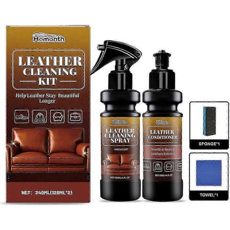 Kit d'entretien pour le cuir - Spray détachant. baume nourrissant. soin rénovateur de brillance. protection antitaches
