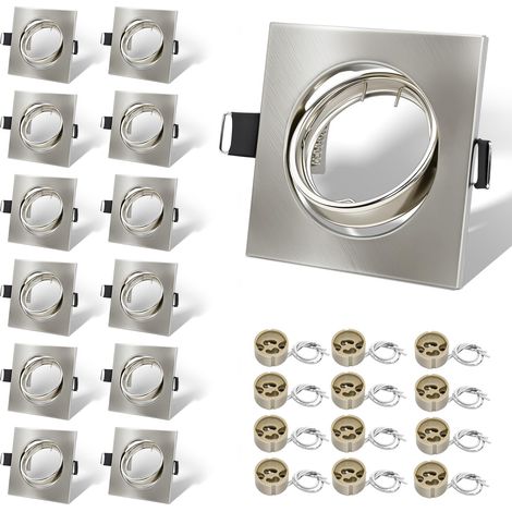 12x Cadres Encastrables GU10 Carrés, Nickel Brossé (1/5)
