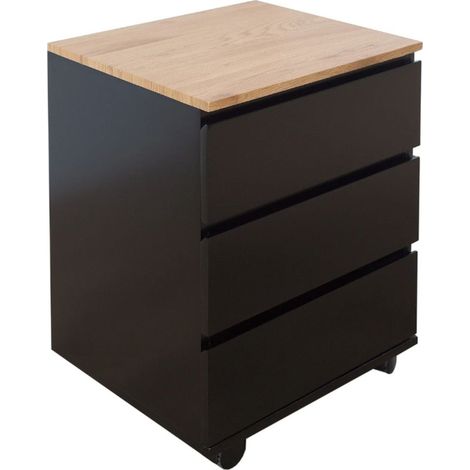 Caisson de bureau ZENTOR 3 tiroirs sur roulettes – Noir et aspect bois – 46 x 63 x 40 cm (1/5)