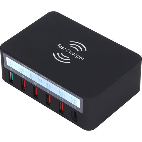 Station de charge USB à 6 ports, chargeur rapide intelligent pour plusieurs appareils, 100-240 V, noir, prise UE (1/5)