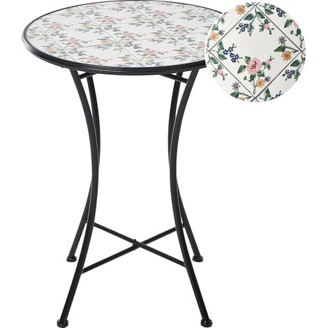 Mesa de balcón jardín de metal estilo hierro forjado con tablero de mosaico cerámico negro Collio