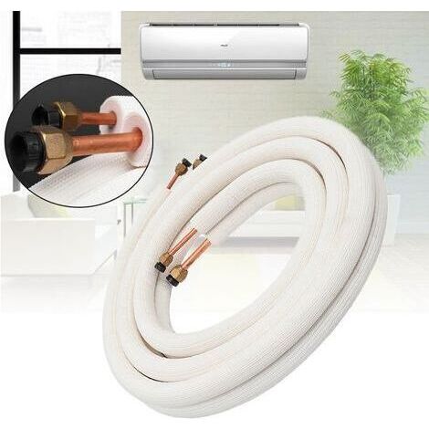 , Tuyau en cuivre pour climatiseur 1/4 3/8 - Tuyau réfrigérant en cuivre et aluminium isolé - Pièces pour climatiseur - 3 mètres, Blanc (1/4)