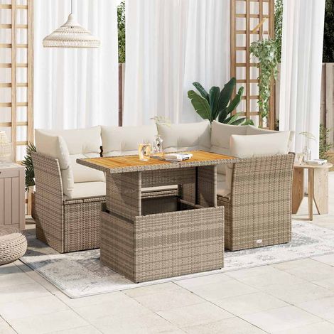 vidaXL Salon de jardin avec coussins 5 pcs beige résine tressée (1/5)