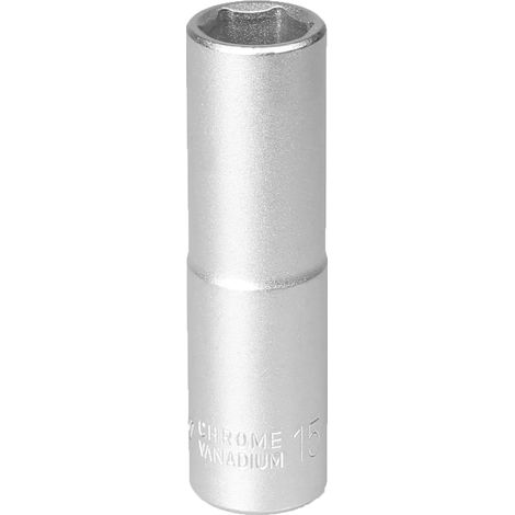 Langer Steckschlüssel 1/2 Zoll, 6-Winkel, 15 mm, verchromter Stahl, CRV