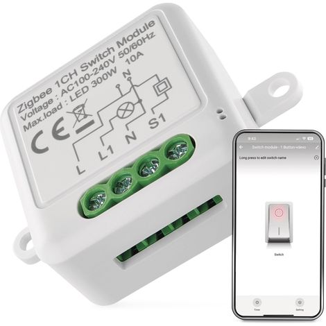 Module d'interrupteur d'éclairage Smart Home avec application - ZigBee - Pour interrupteur unique - Interrupteur relais encastré pour commande à distance - Commande vocale (1/5)