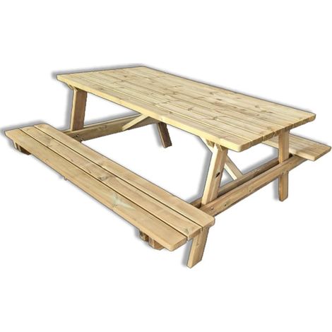 Tavolo da picnic in legno con panche integrate 180 x 165 cm, 6 posti (1/5)