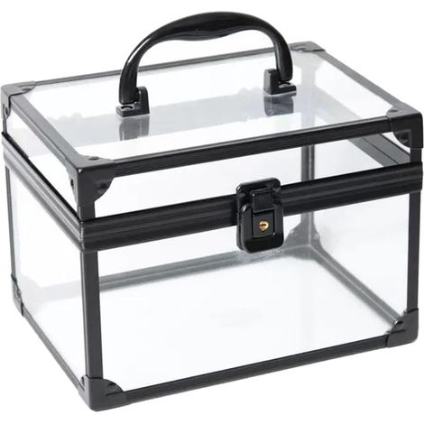 Valigetta porta trucchi portatile in acrilico con maniglia, ideale per artisti, parrucchieri e saloni di bellezza. Scatola cosmetica, nera. (1/5)