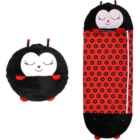 Sac de couchage enfant avec oreiller, sac de couchage pliable 2 en 1 motif animaux, mignon, doux et confortable pour toutes les saisons, 137 x 51 cm (1/5)