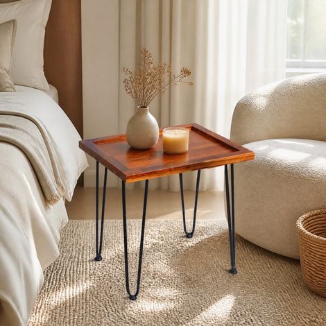 Mesa de centro de caoba con patas de hierro pintado (1/5)