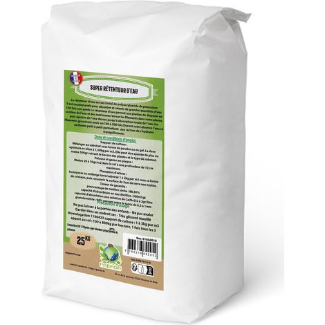 Hydrorétenteur d'eau 25kg – Cristaux polyacrylamides – Absorption 200x – Pour sols pauvres et cultures exigeantes – Biodégradable – Prefor