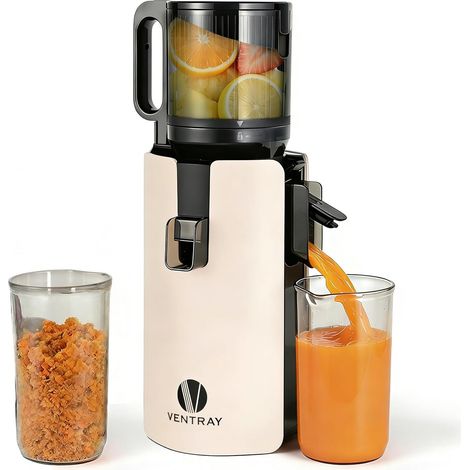 Extracteur de Jus Lent Presse à Froid avec Grande Goulotte 120mm pour Fruits et Légumes Entiers Double Filtration pour un Rendement Élevé Facile à Nettoyer, 250W, Sans BPA (Ivoire) (1/5)