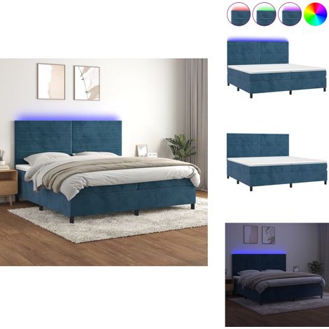 Boxspringbett mit Matratze & LED Dunkelblau 200x200 cm Samt - Boxspringbett - Doppelbett - Samtbett - Luxusbett - Bettauflage (1/5)
