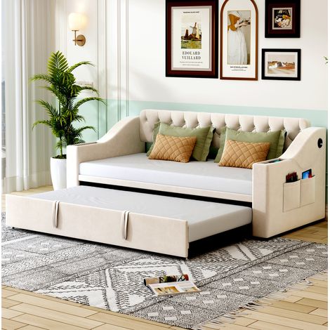 bett schlafbett stauraum 90x190 ausziehbar Beige OKMYHOME (1/5)