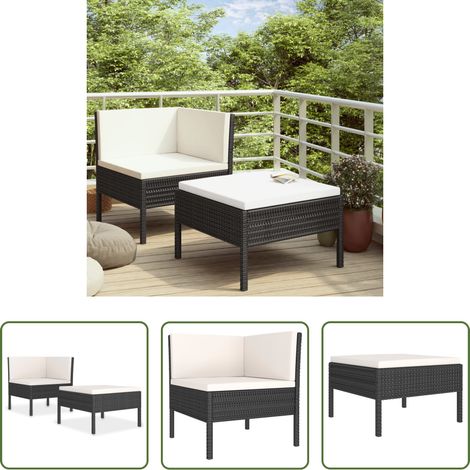 vidaXL Mobilier extérieur - Salon de jardin 2 pcs avec coussins Résine tressée Noir (1/5)