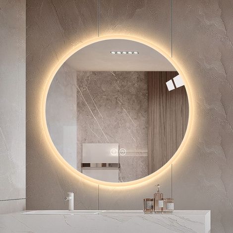 Miroir de salle de bains LED rond 80 cm, antibuée, réglable, tactile HAVRYA (1/5)