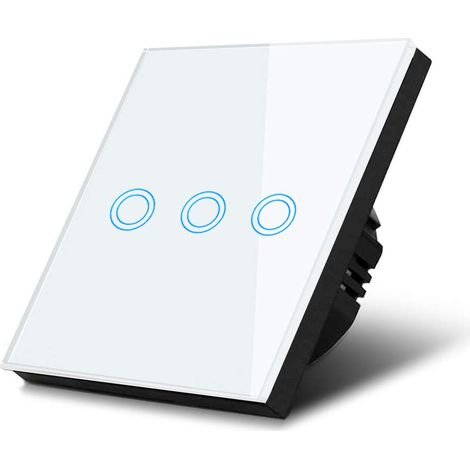 Stilvoller und moderner Touch-LED-Adapter mit Touch-Bedienfeld aus gehärtetem Glas (weiß, drei Schalter, 1 Bedienfeld). (1/4)