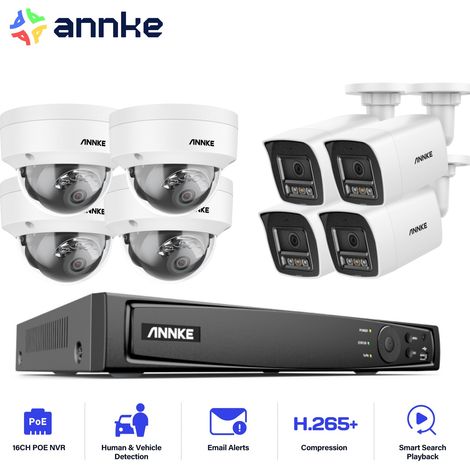 ANNKE 12MP Kit de vidéosurveillance Extérieur,16CH NVR avec 8X 12MP Caméra IP PoE Vision Nocturne Couleur,Accès Distance Caméra de Surveillance Kit,4 Balle+4 Dôme