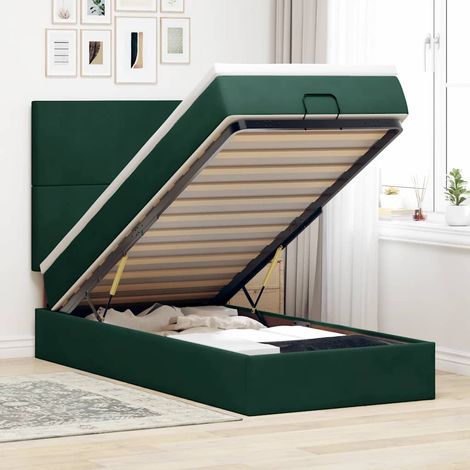 vidaXL Cadre de lit ottoman avec matelas vert foncé 100x200 cm velours (1/5)