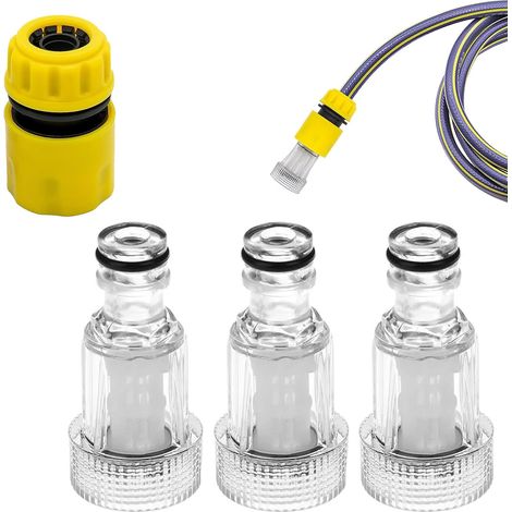 3-teiliger Wasserfilter, transparent, Gartenanschluss, kompatibler Stecker, Hochdruckreiniger, Garten (1/5)