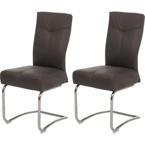 2er-Set Esszimmerstuhl HHG-710, Küchenstuhl Freischwinger Stuhl, Textil Wildleder-Optik grau