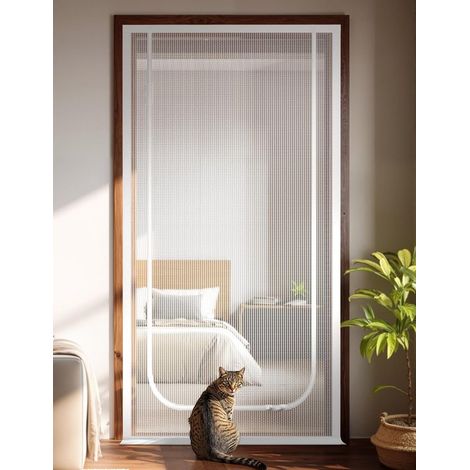 Porte moustiquaire pour chat – 100x200 cm – Blanche – Anti-griffures – Fermeture éclair – Extra haute (1/5)