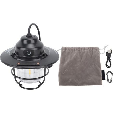 Lámpara de camping LED Rosvola, impermeable, 1200 mAh, 2.0 W, atenuación continua, estilo vintage, recargable, para senderismo y pesca, color negro (1/5)