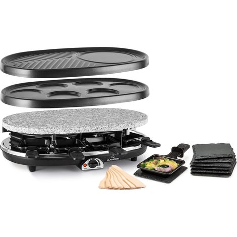 Klarstein – Appareil à raclette 4-en-1 pour 8 personnes – Plaque en pierre naturelle – Puissance 1500W – Accessoires inclus (1/5)