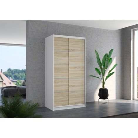 Schiebetürenschrank Schrank Nr.130 in Weiß- Sonoma matt 100x200x58 cm (1/3)