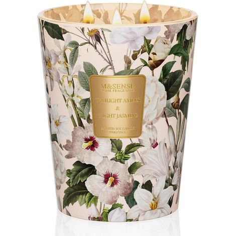 Grande bougie parfumée Ambre-Jasmin 990g, 150h de combustion, 3 mèches