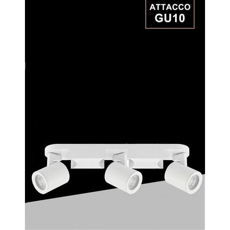 TRADE SHOP - Applique 3 Diffusori Orientabile Soffitto Parete Lampada Gu10 Bianco Nero Th8803 - Bianco (1/5)