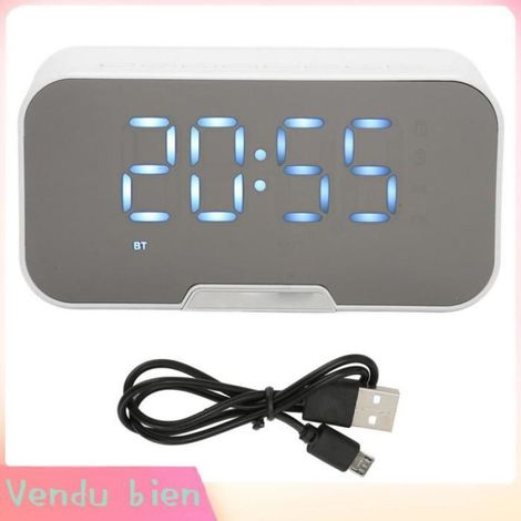 HURRISE Enceinte avec Horloge Numérique Radio FM Miroir Blanc (1/5)