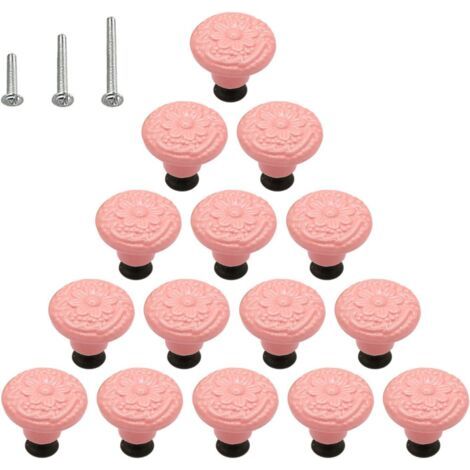 Lot de 15 poignées de tiroirs en céramique brillante style champignon pour armoire, commode, meuble, penderie, avec 3 vis de montage, rose (1/5)