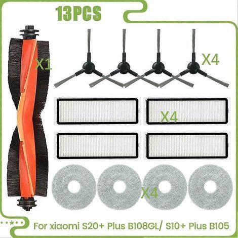 Pièces détachées pour aspirateur robot Xiaomi S20+ Plus B108GL/ S10+ Plus B105 : brosse latérale rotative, filtre HEPA, chiffon de nettoyage et accessoires. (1/5)