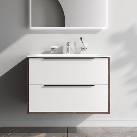AM.PM Meuble de Salle de Bain avec lavabo suspendu Meuble Sous Vasque Blanc Brilliant avec 2 tiroirs 80 cm