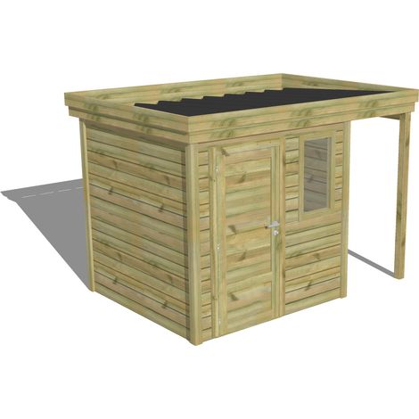 ABRI DE JARDIN bois Pin autoclave 27mm - 3,14x2,14m / 6,7m2 - Bac acier - Abri Français