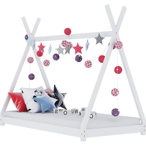 Lit simple pour enfant - Cadre de lit Blanc Bois de pin massif 70x140 cm BV588502 - BonneVie (1/5)