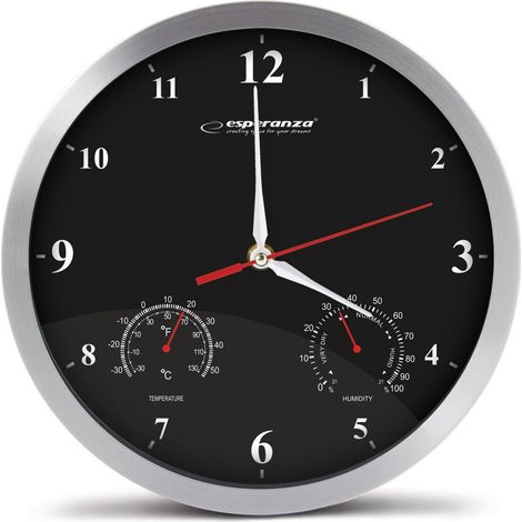 Reloj de pared negro EHC008K, medidor de humedad y termómetro 3 en 1 Esperanza EHC008K