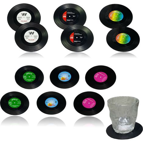 Sous-Verre Vinyle Rétro - 12 Pièces - Anti-Dérapant - Pour Verres et Tasses - Décoration Intérieure Bar Café Bureau - ABS Silicium (1/5)