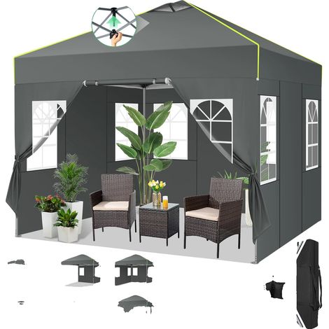 Carpa plegable, diseño impermeable, altura ajustable, GRIS, 3x3M (1/2)