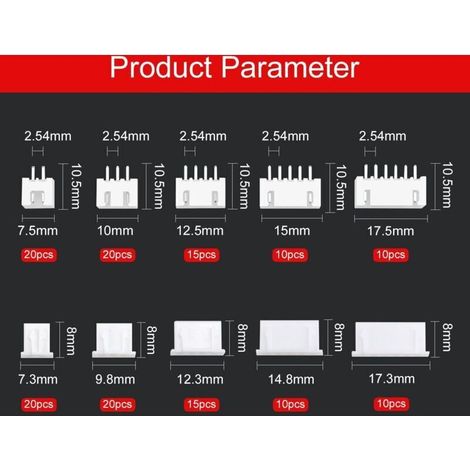 420 Pièces 2.54mm JST Connecteur Kit, JST-XH 2/3/4/5/6 Broches et Connecteur Mâle Femelle, avec Câbles Pré-Sertis 22 AWG et Borne à Sertir à Broche Femelle (Double) (1/4)