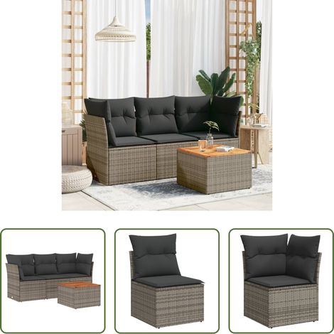 vidaXL Rattanmöbel - 4-tlg. Garten-Sofagarnitur mit Kissen Grau Poly Rattan (1/5)