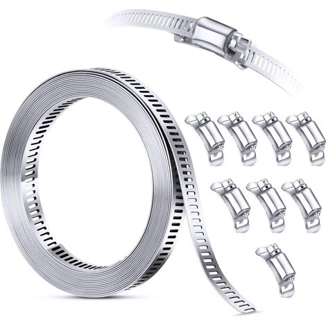 DIY 304 Stainless Steel Pipe Clamp Assortment Kit, Cut-to-Fit Metal Strap, Large Adjustable Worm Gear Pipe Clamps, 3.5M