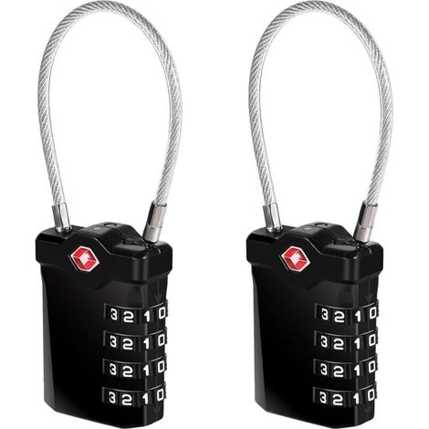 2 Pièces TSA Cadenas Valise, 4 Chiffres Cadenas Code Serrures à Bagages, Cadenas Valise Avion Cadenas Voyage pour Bagage Sac à Dos Casier (Noir) (1/5)