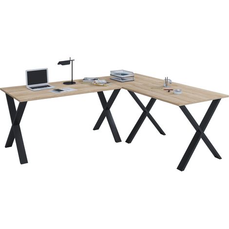 VCM VCM Escritorio de madera  Escritorio esquinero liso  160x160  L forma izquierda o derecha  Placa de mesa de trabajo 80 cm de profundidad  Mesa de ordenador muebles de oficina - Lona X (Negro / rob