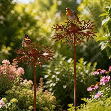2er-Set Gartenstecker aus Cortenstahl – Wetterfeste Blumendekoration für Beete und Rasenflächen – Natürlich rostfarben – 60 x 15 cm (1/5)