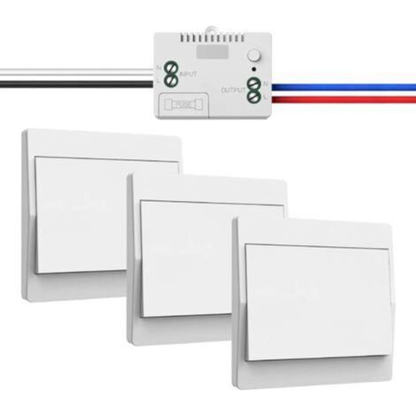 Kit interruttore wireless 230V - Interruttore wireless autonomo senza batteria - Interruttore a parete wireless impermeabile con ricevitore - Portata fino a 200 m - Non dimmerabile (1 ricevitore e 3